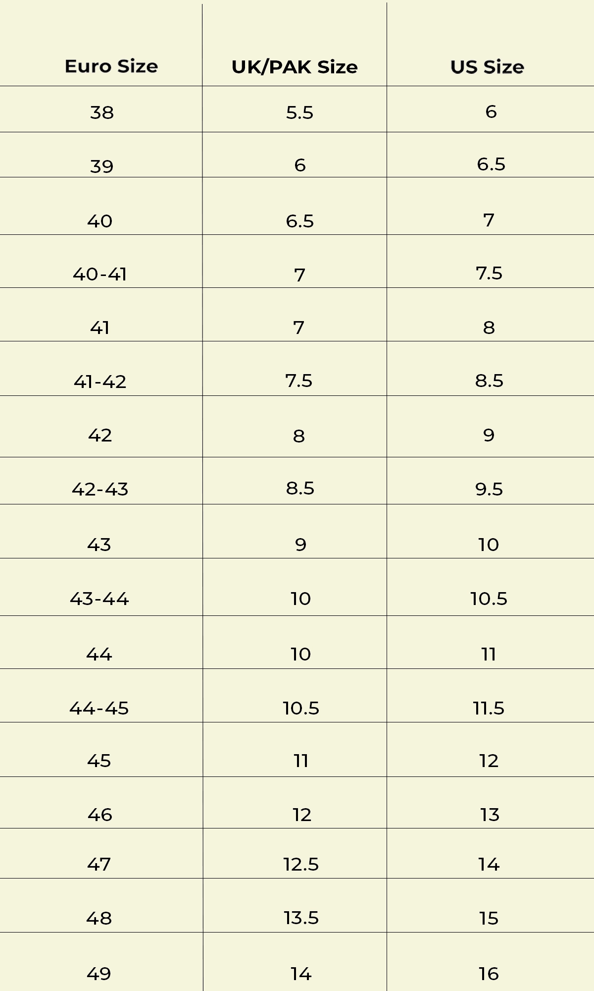 Purananaya Size Guide